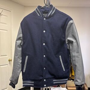Men's Navy and Light Gray Varsity Jacket